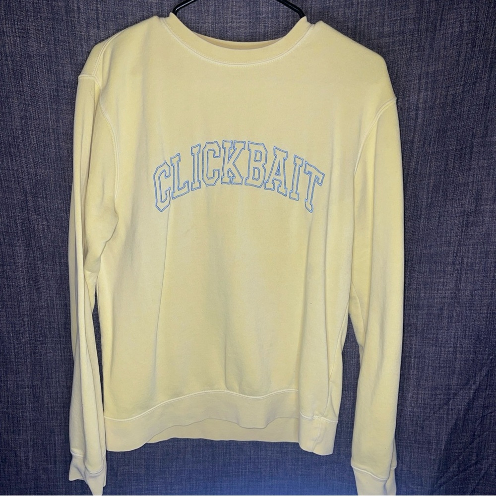 Clickbait Crewneck Sweatshirt Adult Small Yellow Long Sleeve Fleece David Dobrik